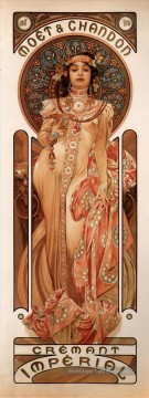 Moët et Chandon Crémant impérial 1899 Art Nouveau tchèque Alphonse Mucha Peinture à l'huile